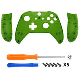 eXtremeRate Transparent Clear Green Top Shell Front Housing Faceplate Replacement Parts with Side Rails Panel for Xbox One X & One S Controller (Model 1708) - ZSXOFX16