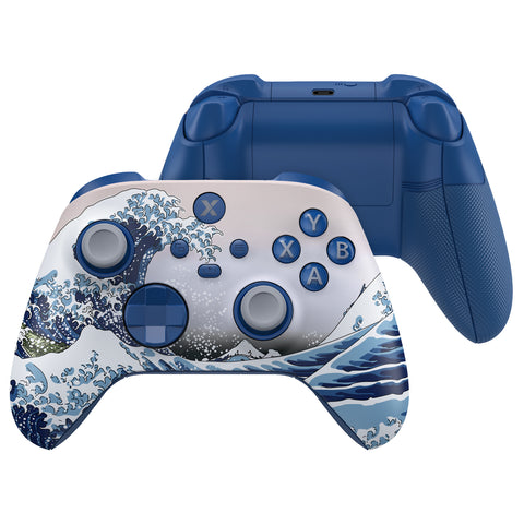 eXtremeRate ASR Version Performance Rubberized Full Set Shell Buttons with Redesigned Grip Diamond Texture Handles Backplate Case for Xbox Series X/S & Xbox Core Controller - The Great Wave - GVNX3T001