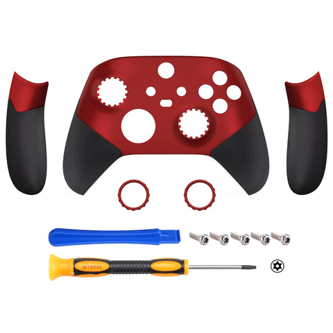 eXtremeRate Rubberized Scarlet Red & Black ASR Version Performance Rubberized Side Rails Front Shell with Accent Rings for Xbox Series X/S Controller - ZX3C3003