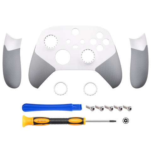 eXtremeRate Rubberized White & Gray ASR Version Performance Rubberized Side Rails Front Shell with Accent Rings for Xbox Series X/S Controller - ZX3C3009