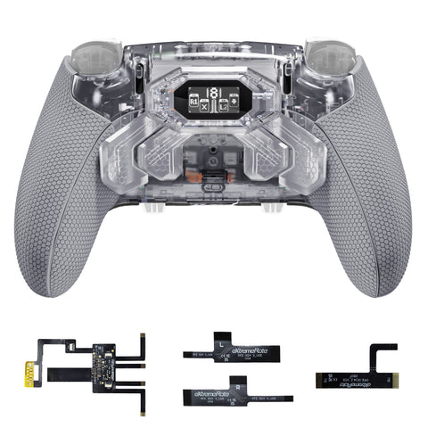 eXtremeRate BEYOND Back Paddles Kit with OLED Display & Redesigned Ergonomic Grips for PS5 Edge Controller - Rubberized Clear & Gray - BYNEGU005
