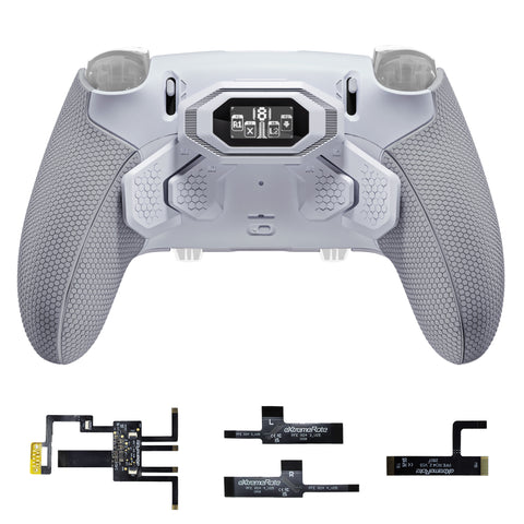eXtremeRate BEYOND Back Paddles Kit with OLED Display & Redesigned Ergonomic Grips for PS5 Edge Controller - Rubberized White & Gray - BYNEGU002