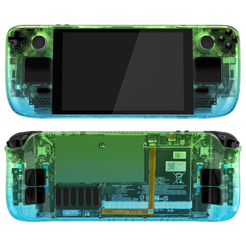 eXtremeRate Replacement Gradient Translucent Green Blue Full Set Shell with Buttons for Steam Deck LCD - QESDP014