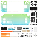 eXtremeRate Replacement Gradient Translucent Green Blue Full Set Shell with Buttons for Steam Deck LCD - QESDP014
