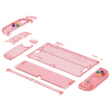 eXtremeRate Crystal Cherry Pink Full Set Shell for Nintendo Switch OLED, Replacement Console Back Plate & Kickstand, NS Joycon Handheld Controller Housing & Buttons for Nintendo Switch OLED - AQUSOP012