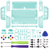eXtremeRate Crystal Emerald Green Full Set Shell for Nintendo Switch OLED, Replacement Console Back Plate & Kickstand, NS Joycon Handheld Controller Housing & Buttons for Nintendo Switch OLED - AQUSOP013