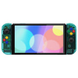 eXtremeRate Crystal Emerald Green Full Set Shell for Nintendo Switch OLED, Replacement Console Back Plate & Kickstand, NS Joycon Handheld Controller Housing & Buttons for Nintendo Switch OLED - AQUSOP013