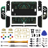 eXtremeRate Glow in Dark - Totem of Kingdom Black Full Set Shell for Nintendo Switch OLED, Replacement Console Back Plate & Kickstand, NS Joycon Handheld Controller Housing with Full Set Buttons for Nintendo Switch OLED - QNSOT004