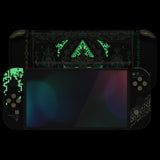 eXtremeRate Glow in Dark - Totem of Kingdom Black Full Set Shell for Nintendo Switch OLED, Replacement Console Back Plate & Kickstand, NS Joycon Handheld Controller Housing with Full Set Buttons for Nintendo Switch OLED - QNSOT004