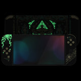 eXtremeRate Glow in Dark - Totem of Kingdom Black Full Set Shell for Nintendo Switch OLED, Replacement Console Back Plate & Kickstand, NS Joycon Handheld Controller Housing with Full Set Buttons for Nintendo Switch OLED - QNSOT004