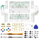 eXtremeRate Glow in Dark - Totem of Kingdom White Full Set Shell for Nintendo Switch OLED, Replacement Console Back Plate & Kickstand, NS Joycon Handheld Controller Housing with Full Set Buttons for Nintendo Switch OLED - QNSOT005