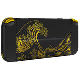 eXtremeRate The Great GOLDEN Wave Off Kanagawa - Black Full Set Shell for Nintendo Switch OLED, Replacement Console Back Plate & Kickstand, NS Joycon Handheld Controller Housing with Full Set Buttons for Nintendo Switch OLED - QNSOT002