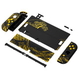 eXtremeRate The Great GOLDEN Wave Off Kanagawa - Black Full Set Shell for Nintendo Switch OLED, Replacement Console Back Plate & Kickstand, NS Joycon Handheld Controller Housing with Full Set Buttons for Nintendo Switch OLED - QNSOT002