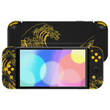 eXtremeRate The Great GOLDEN Wave Off Kanagawa - Black Full Set Shell for Nintendo Switch OLED, Replacement Console Back Plate & Kickstand, NS Joycon Handheld Controller Housing with Full Set Buttons for Nintendo Switch OLED - QNSOT002