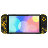eXtremeRate The Great GOLDEN Wave Off Kanagawa - Black Full Set Shell for Nintendo Switch OLED, Replacement Console Back Plate & Kickstand, NS Joycon Handheld Controller Housing with Full Set Buttons for Nintendo Switch OLED - QNSOT002