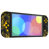 eXtremeRate The Great GOLDEN Wave Off Kanagawa - Black Full Set Shell for Nintendo Switch OLED, Replacement Console Back Plate & Kickstand, NS Joycon Handheld Controller Housing with Full Set Buttons for Nintendo Switch OLED - QNSOT002