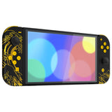 eXtremeRate The Great GOLDEN Wave Off Kanagawa - Black Full Set Shell for Nintendo Switch OLED, Replacement Console Back Plate & Kickstand, NS Joycon Handheld Controller Housing with Full Set Buttons for Nintendo Switch OLED - QNSOT002