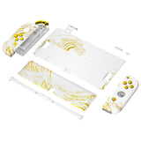 eXtremeRate The Great GOLDEN Wave Off Kanagawa - White Full Set Shell for Nintendo Switch OLED, Replacement Console Back Plate & Kickstand, NS Joycon Handheld Controller Housing with Full Set Buttons for Nintendo Switch OLED - QNSOT003