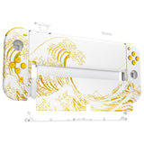 eXtremeRate The Great GOLDEN Wave Off Kanagawa - White Full Set Shell for Nintendo Switch OLED, Replacement Console Back Plate & Kickstand, NS Joycon Handheld Controller Housing with Full Set Buttons for Nintendo Switch OLED - QNSOT003