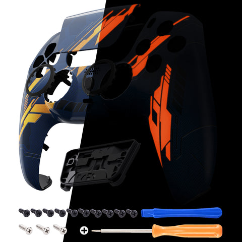 eXtremeRate LUNA Redesigned Glow in Dark Mecha - Orange Front Shell Touchpad Compatible with ps5 Controller BDM-010/020/030/040, DIY Replacement Housing Custom Touch Pad Cover Compatible with ps5 Controller - GHPFT012