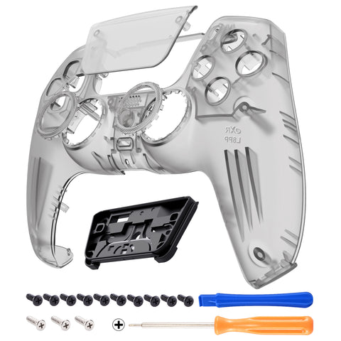 eXtremeRate LUNA Redesigned Clear Black Front Shell Touchpad Compatible with ps5 Controller BDM-010/020/030/040, DIY Replacement Housing Custom Touch Pad Cover Compatible with ps5 Controller - GHPFM003
