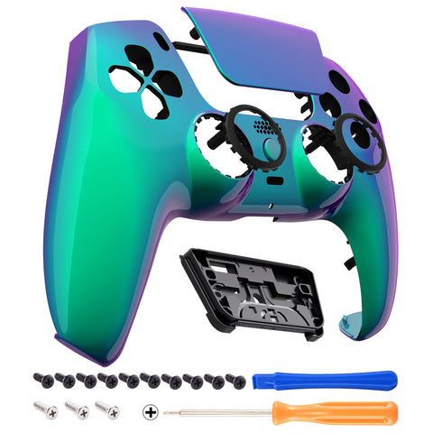 eXtremeRate LUNA Redesigned Chameleon Green Purple Front Shell Touchpad Compatible with ps5 Controller BDM-010/020/030/040, DIY Replacement Housing Custom Touch Pad Cover Compatible with ps5 Controller - GHPFP007