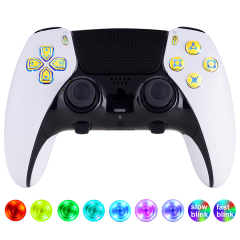 eXtremeRate Multi-Colors Luminated Buttons D&F LED Kit for PS5 Edge Controller - Chrome Gold Classical Symbols Buttons - KRXEGL002