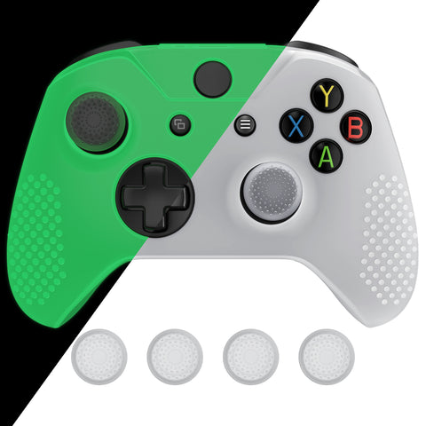 eXtremeRate PlayVital Soft Silicone Controller Cover Thumb Stick  Caps for Xbox One S for Xbox One X - Glow in Dark - Green - XBOWP0058GC