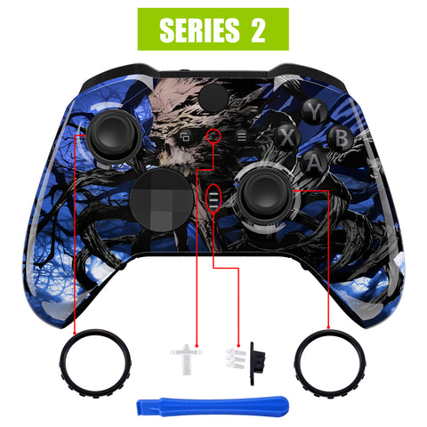 eXtremeRate Glow in Dark - The Awakening of the Earth Lord Faceplate Housing Shell Case for Xbox One Elite Series 2 Controller Model 1797 and Core Model 1797 and Core Model 1797 - Thumbstick Accent Rings Included - ELT149