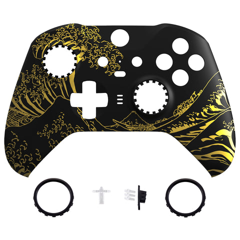 eXtremeRate Replacement Front Housing Shell Case for Xbox One Elite Series 2 & Elite 2 Core Controller (Model 1797) - The Great GOLDEN Wave Off Kanagawa - Black - ELT154
