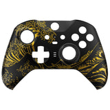eXtremeRate The Great GOLDEN Wave Off Kanagawa - Black Replacement Front Housing Shell Case with Thumbstick Accent Rings for Xbox One Elite Series 2 Controller Model 1797 - ELT154