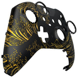eXtremeRate The Great GOLDEN Wave Off Kanagawa - Black Replacement Front Housing Shell Case with Thumbstick Accent Rings for Xbox One Elite Series 2 Controller Model 1797 - ELT154