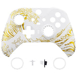 eXtremeRate The Great GOLDEN Wave Off Kanagawa - White Replacement Front Housing Shell Case with Thumbstick Accent Rings for Xbox One Elite Series 2 Controller Model 1797 - ELT155