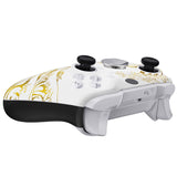 eXtremeRate The Great GOLDEN Wave Off Kanagawa - White Replacement Front Housing Shell Case with Thumbstick Accent Rings for Xbox One Elite Series 2 Controller Model 1797 - ELT155