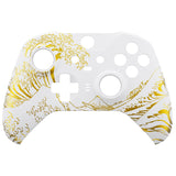 eXtremeRate The Great GOLDEN Wave Off Kanagawa - White Replacement Front Housing Shell Case with Thumbstick Accent Rings for Xbox One Elite Series 2 Controller Model 1797 - ELT155