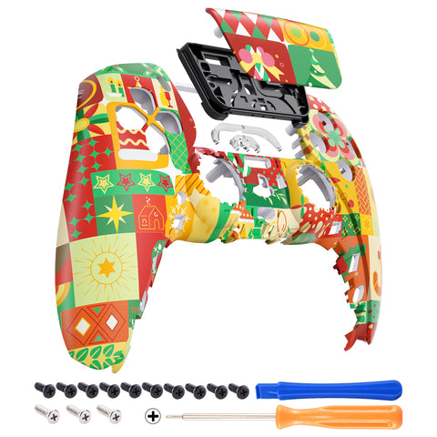 eXtremeRate Christmas Wrap Front Housing Shell Compatible with ps5 Controller BDM-010/020/030/040, DIY Replacement Shell Custom Touch Pad Cover Compatible with ps5 Controller - ZPFR017G3