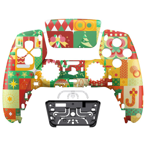 eXtremeRate Christmas Wrap Front Housing Shell Compatible with ps5 Controller BDM-010/020/030/040/050, DIY Replacement Shell Custom Touch Pad Cover Compatible with ps5 Controller - ZPFR017G3