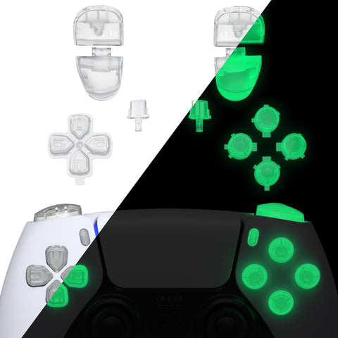 eXtremeRate Replacement D-pad R1 L1 R2 L2 Triggers Share Options Face Buttons, Glow in Dark - Green Full Set Buttons Compatible with ps5 Controller BDM-030/040/050 - Controller NOT Included - JPF3024G3