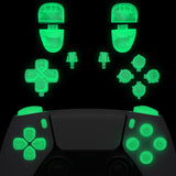 eXtremeRate Replacement D-pad R1 L1 R2 L2 Triggers Share Options Face Buttons, Glow in Dark - Green Full Set Buttons Compatible with ps5 Controller BDM-030/040/050 - Controller NOT Included - JPF3024G3