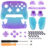 eXtremeRate Glitter Gradient Translucent Bluebell & Blue Faceplate Backplate Handles for NS Switch Pro Controller, Soft Touch Replacement Grip Housing Shell Cover With Full Set Buttons for NS Switch Pro - FRP359