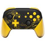eXtremeRate The Great GOLDEN Wave Off Kanagawa - Black Faceplate Backplate Handles for NS Switch Pro Controller - Controller NOT Included - FRT109