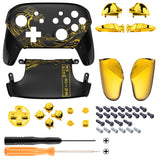 eXtremeRate The Great GOLDEN Wave Off Kanagawa - Black Faceplate Backplate Handles for NS Switch Pro Controller - Controller NOT Included - FRT109