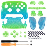 eXtremeRate Glitter Gradient Translucent Green Blue Faceplate Backplate Handles for NS Switch Pro Controller, Soft Touch Replacement Grip Housing Shell Cover With Full Set Buttons for NS Switch Pro - FRP358