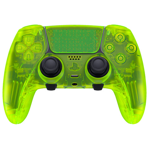 eXtremeRate Clear Lime Green Full Set Housing Shell with Buttons Touchpad Cover Compatible with ps5 Edge Controller, Custom Replacement Decorative Trim Shell Front Back Plates Compatible with ps5 Edge Controller - QRHEGM008
