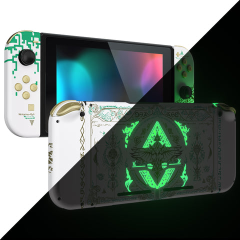 eXtremeRate Glow in Dark - Totem of Kingdom White Back Plate for Nintendo Switch Console, NS Joycon Handheld Controller Housing with Buttons, DIY Replacement Shell for Nintendo Switch - QT123
