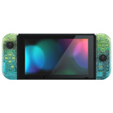 eXtremeRate Glitter Gradient Translucent Green Blue Back Plate for NS Switch Console, NS Joycon Handheld Controller Housing with Full Set Buttons, DIY Replacement Shell for Nintendo Switch - QP347