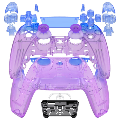 eXtremeRate Full Set Housing Shell with Action Buttons Touchpad Cover, Gradient Translucent Bluebell Replacement Decorative Trim Shell Front Back Plates Compatible with ps5 Controller BDM-030/040/050 - QPFP3001G3