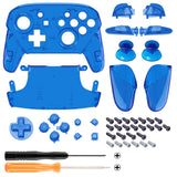 eXtremeRate Crystal Clear Blue Faceplate Backplate Handles for NS Switch Pro Controller - Controller NOT Included - FRP361