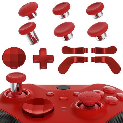 eXtremeRate 13 in 1 Component Pack Kit for Xbox Elite Series 2 Controller, 6 Metal Thumbsticks & Adjustment Tool, 2 D-Pads, 4 Paddles for Xbox Elite Series 2 Core Controller - Passion Red & Metallic Silverd - IL909