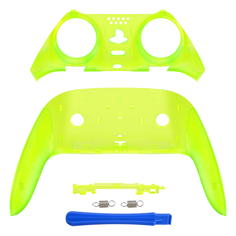 eXtremeRate Clear Lime Green Top Bottom Decorative Trim Shell Compatible with ps5 Edge Controller DIY Replacement Front Back Clip Shell, Custom Plates Cover Compatible with ps5 Edge Controller - CXQEGM008